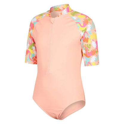 Pale Pink - Side - Mountain Warehouse Girls Mira Tropical Rash Guard Swimsuit