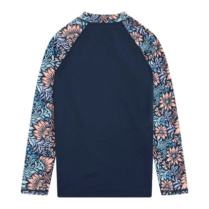 Navy - Back - Animal Girls Lillie Floral Rash Guard