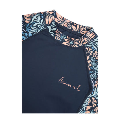 Navy - Side - Animal Girls Lillie Floral Rash Guard