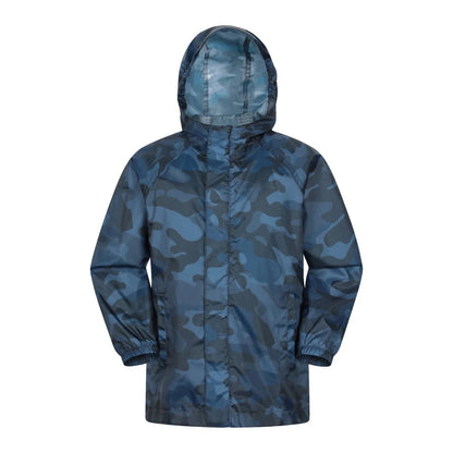 Dark Blue - Front - Mountain Warehouse Childrens-Kids Pakka Camo Waterproof Jacket