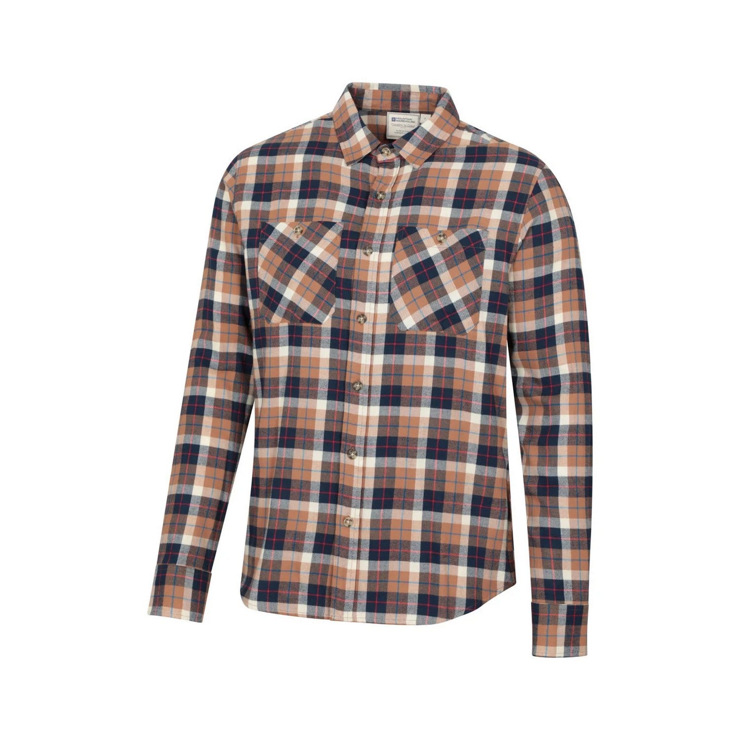 Tan - Side - Mountain Warehouse Mens Maine Flannel Long-Sleeved Shirt