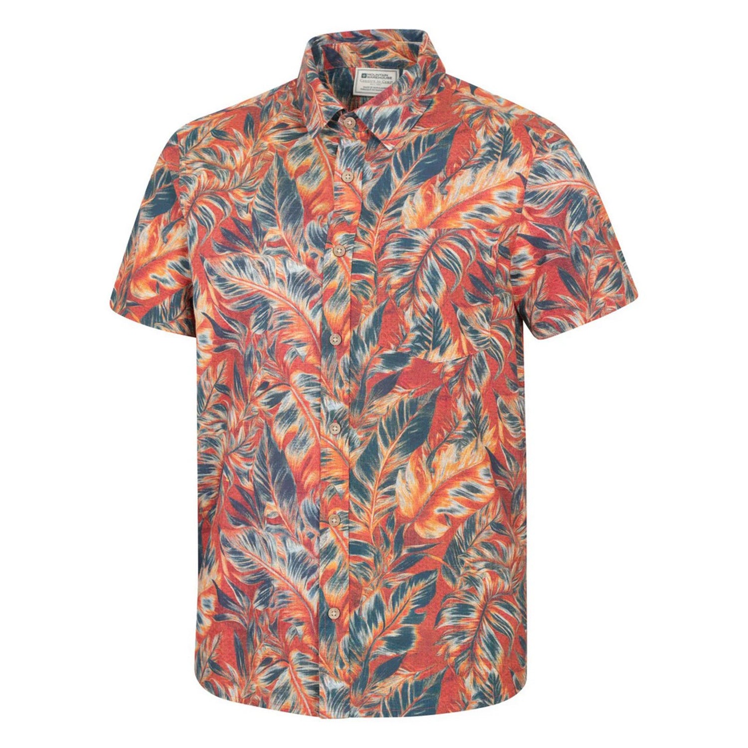 Bright Orange - Side - Mountain Warehouse Mens Tropical Leaves Short-Sleeved Shirt