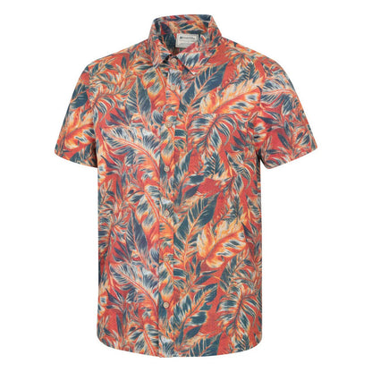 Bright Orange - Side - Mountain Warehouse Mens Tropical Leaves Short-Sleeved Shirt