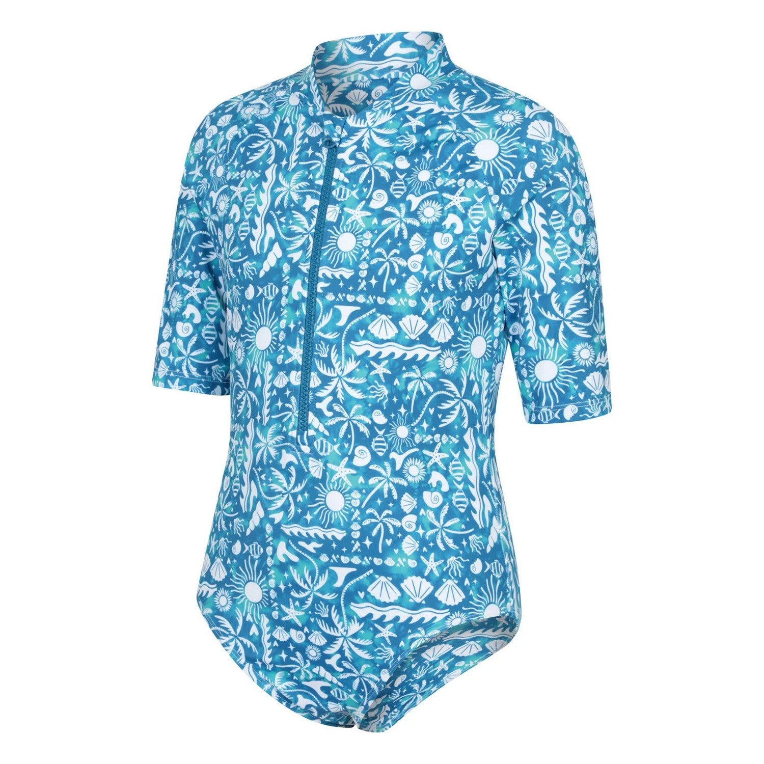 Blue - Side - Mountain Warehouse Girls Mira Sealife Rash Guard Swimsuit