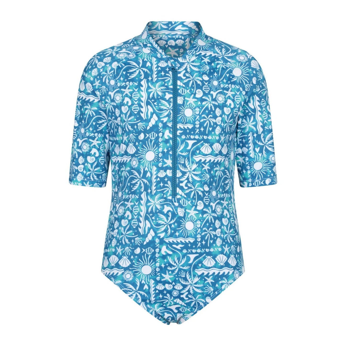 Blue - Front - Mountain Warehouse Girls Mira Sealife Rash Guard Swimsuit