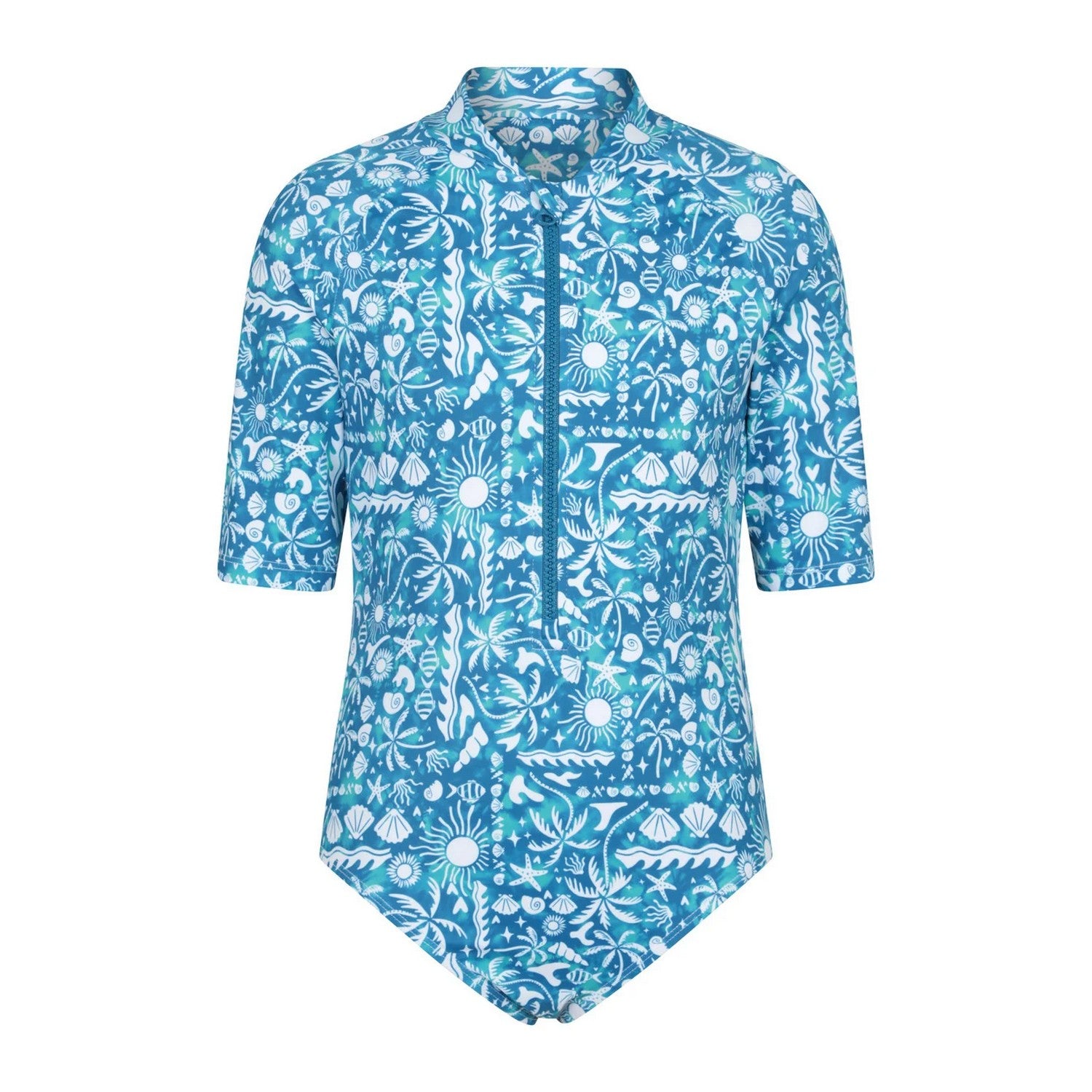 Blue - Front - Mountain Warehouse Girls Mira Sealife Rash Guard Swimsuit