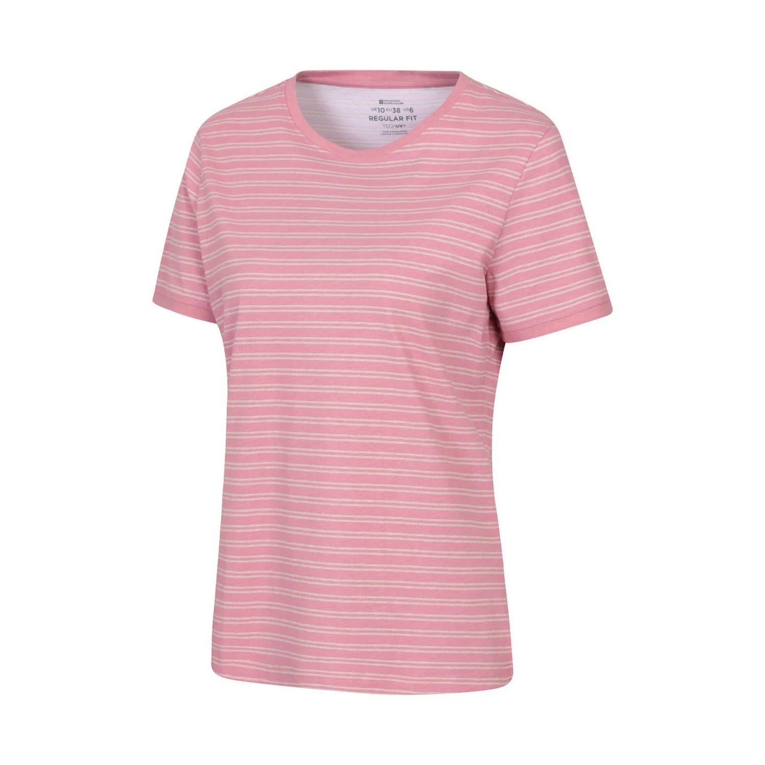 Light Pink - Side - Mountain Warehouse Womens-Ladies Contrast Striped Ribbed T-Shirt