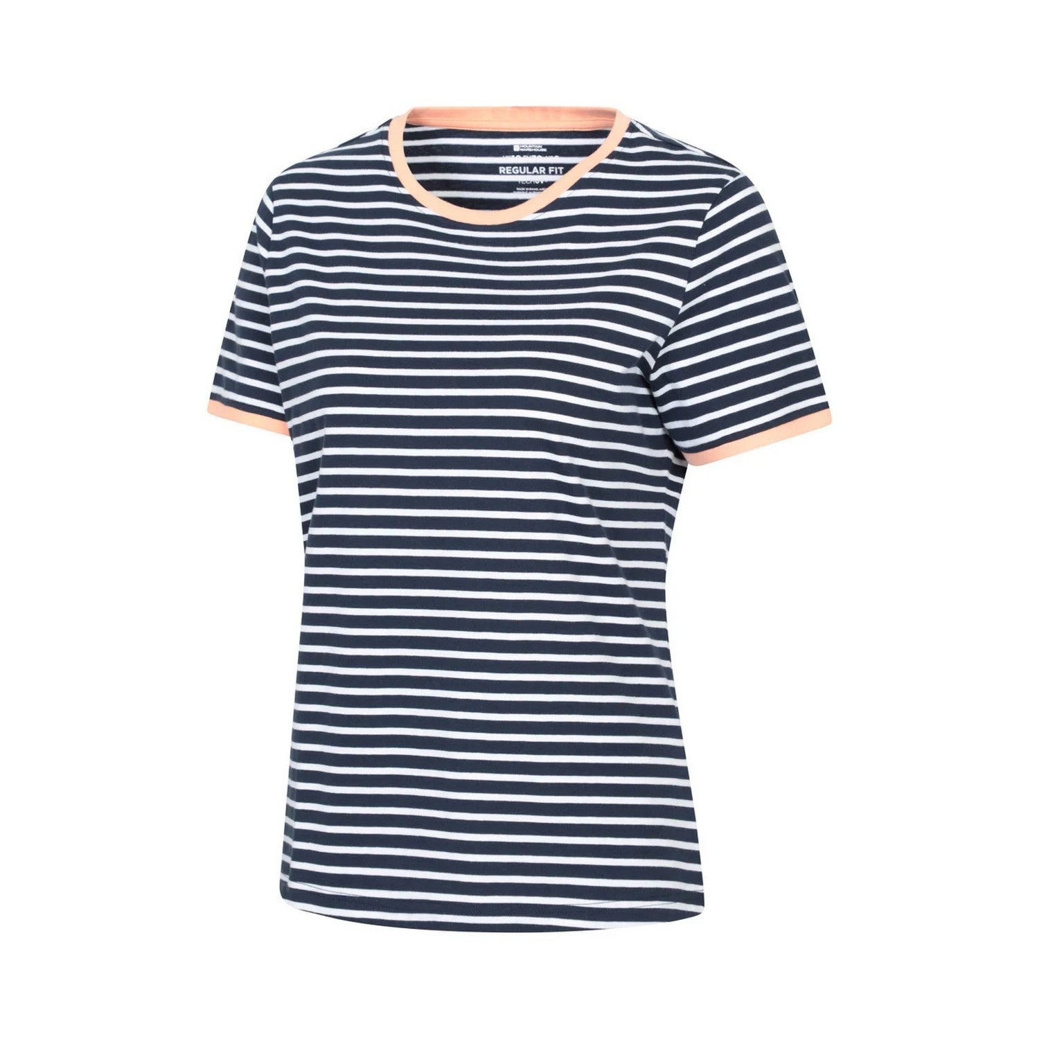 Navy - Side - Mountain Warehouse Womens-Ladies Contrast Striped Ribbed T-Shirt