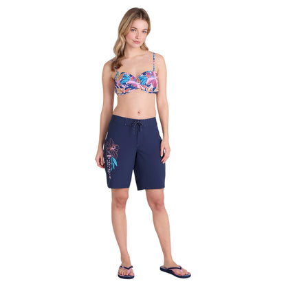 Navy - Side - Animal Womens-Ladies Nora Quick Dry Floral Board Shorts