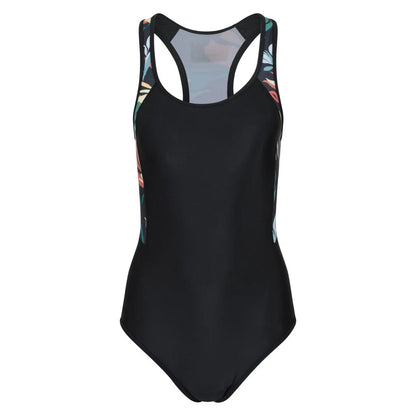 Black - Front - Mountain Warehouse Womens-Ladies Take The Plunge Floral Swimming One Piece Swimsuit