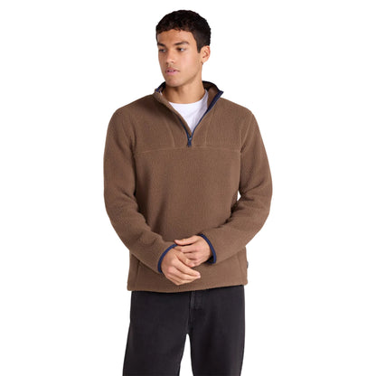 Brown - Side - Animal Mens Alfie Contrast Detail Borg Half Zip Fleece Top