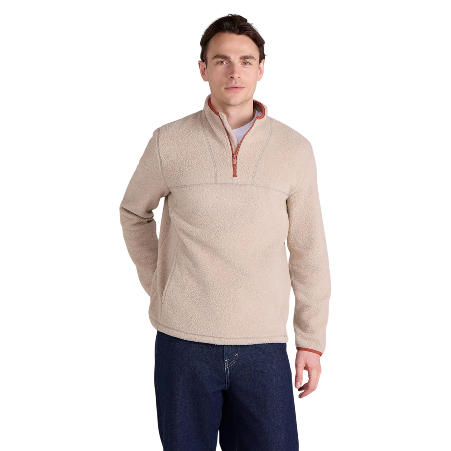 Light Beige - Side - Animal Mens Alfie Contrast Detail Borg Half Zip Fleece Top
