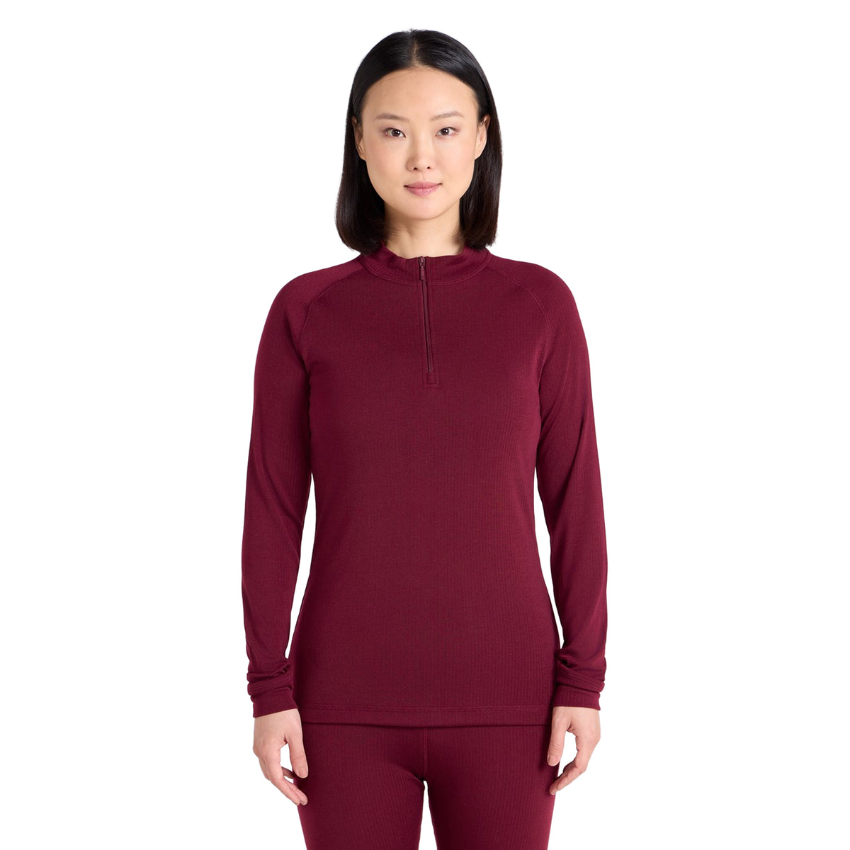 Berry - Pack Shot - Mountain Warehouse Womens-Ladies Talus Zip Neck Long-Sleeved Thermal Top