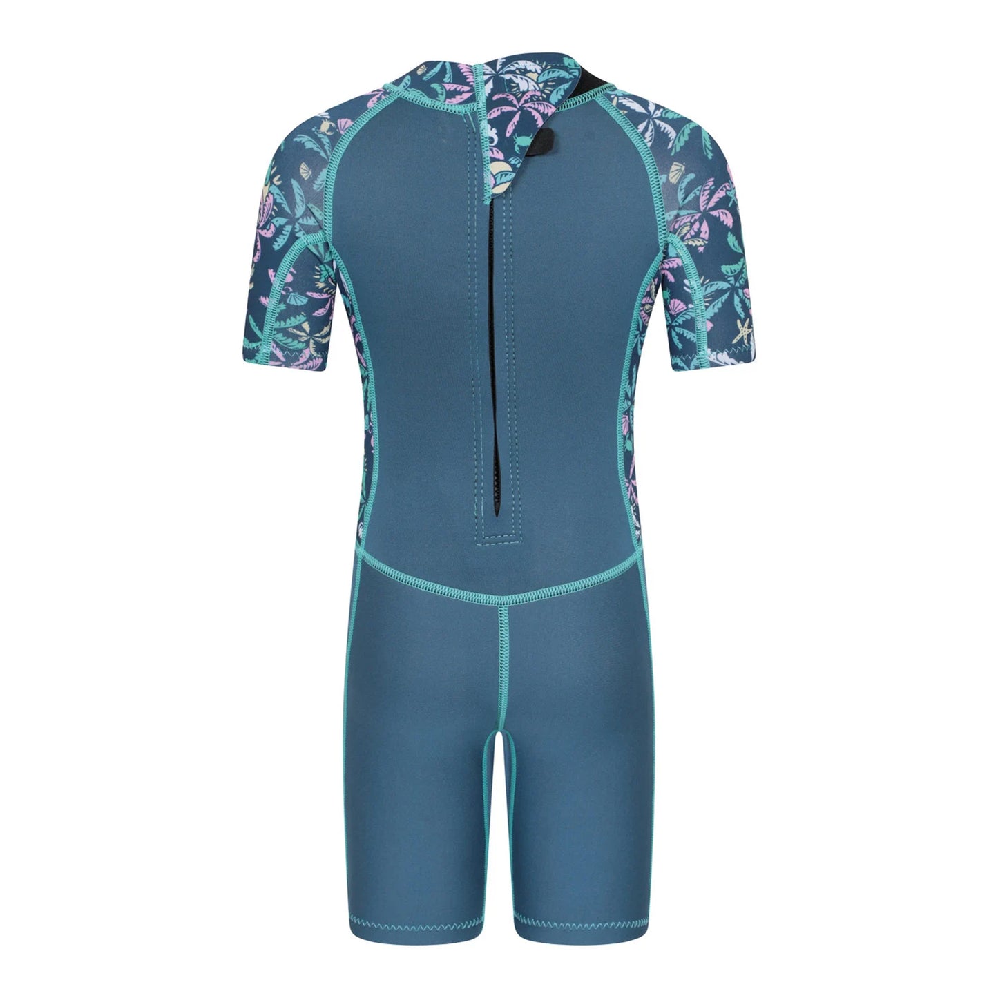 Dark Teal - Back - Mountain Warehouse Childrens-Kids Shorty Printed Wetsuit