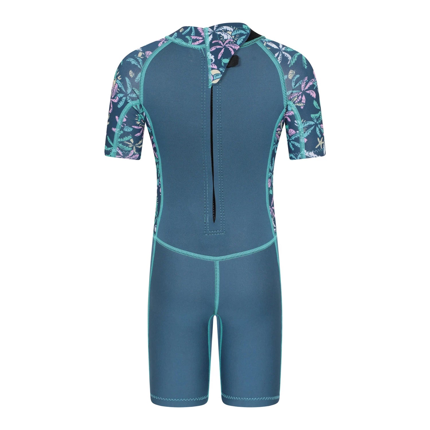 Dark Teal - Back - Mountain Warehouse Childrens-Kids Shorty Printed Wetsuit