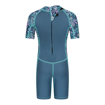 Dark Teal - Back - Mountain Warehouse Childrens-Kids Shorty Printed Wetsuit