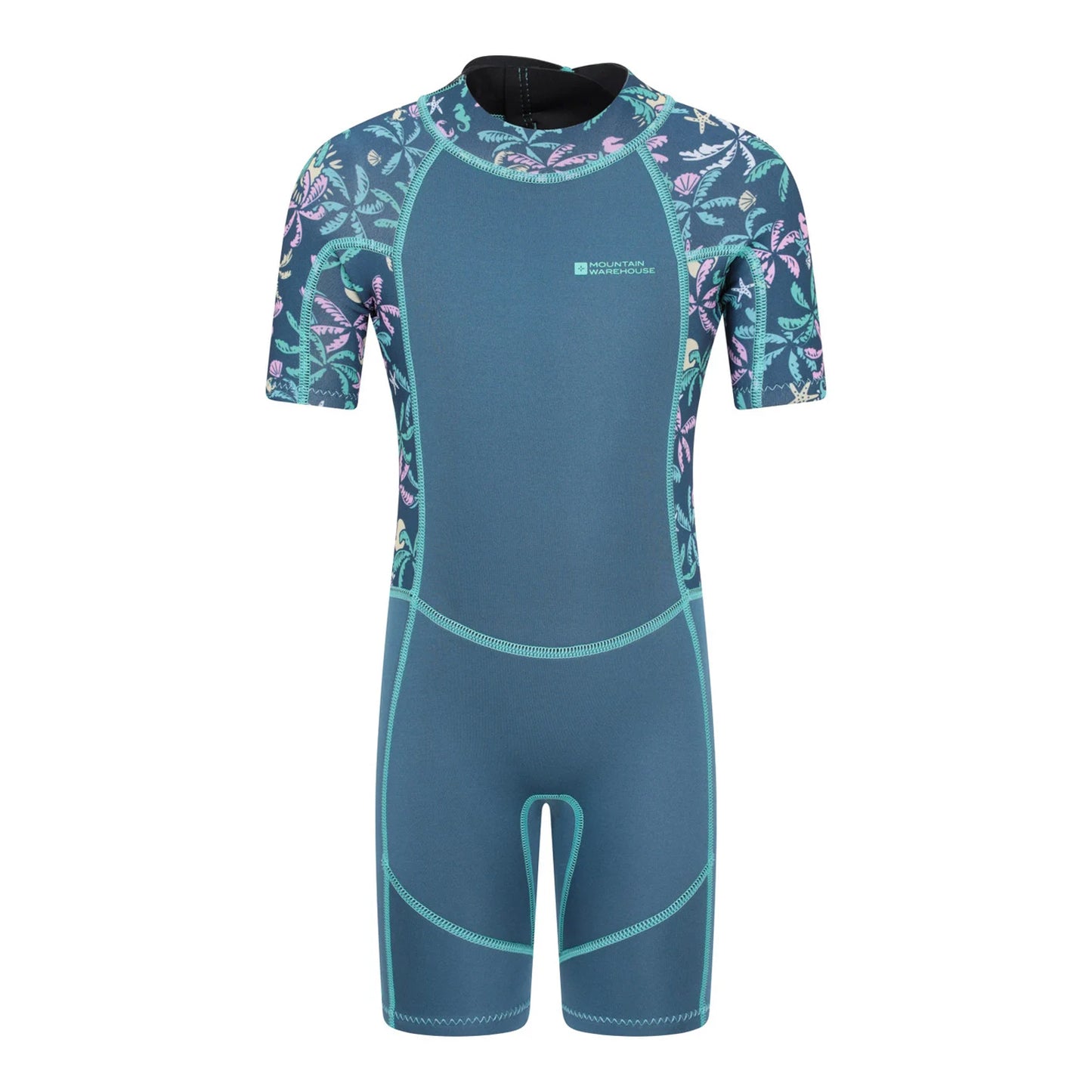 Dark Teal - Front - Mountain Warehouse Childrens-Kids Shorty Printed Wetsuit