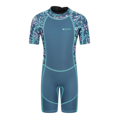 Dark Teal - Front - Mountain Warehouse Childrens-Kids Shorty Printed Wetsuit