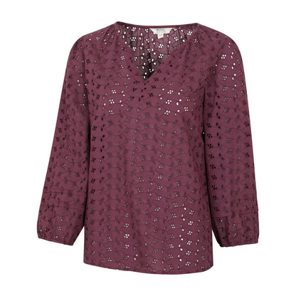 Purple - Back - Mountain Warehouse Womens-Ladies Broderie Lightweight 3-4 Sleeve Casual Shirt