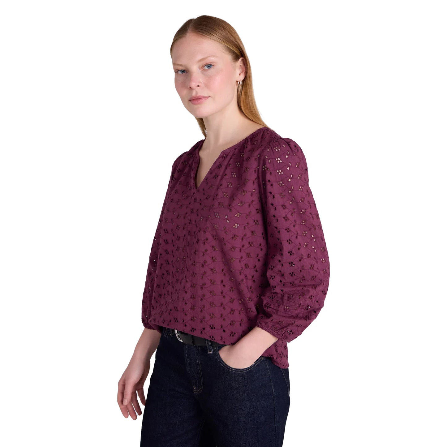 Purple - Side - Mountain Warehouse Womens-Ladies Broderie Lightweight 3-4 Sleeve Casual Shirt