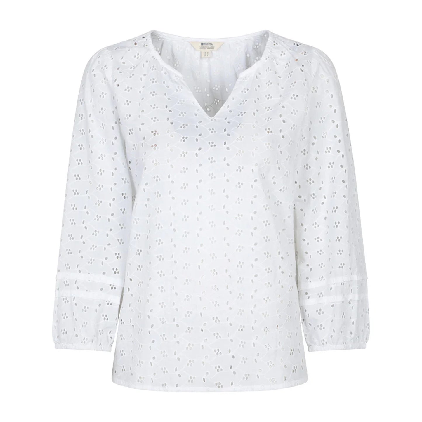 White - Front - Mountain Warehouse Womens-Ladies Broderie Lightweight 3-4 Sleeve Casual Shirt