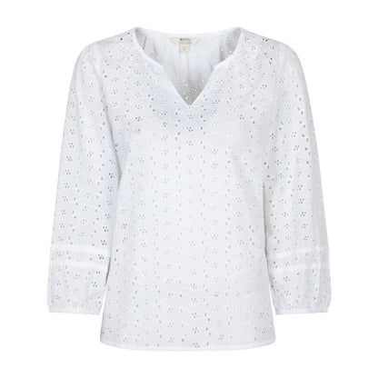 White - Front - Mountain Warehouse Womens-Ladies Broderie Lightweight 3-4 Sleeve Casual Shirt