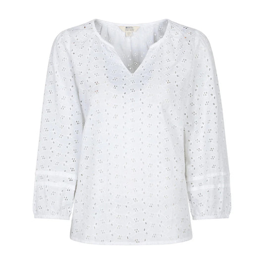 White - Front - Mountain Warehouse Womens-Ladies Broderie Lightweight 3-4 Sleeve Casual Shirt