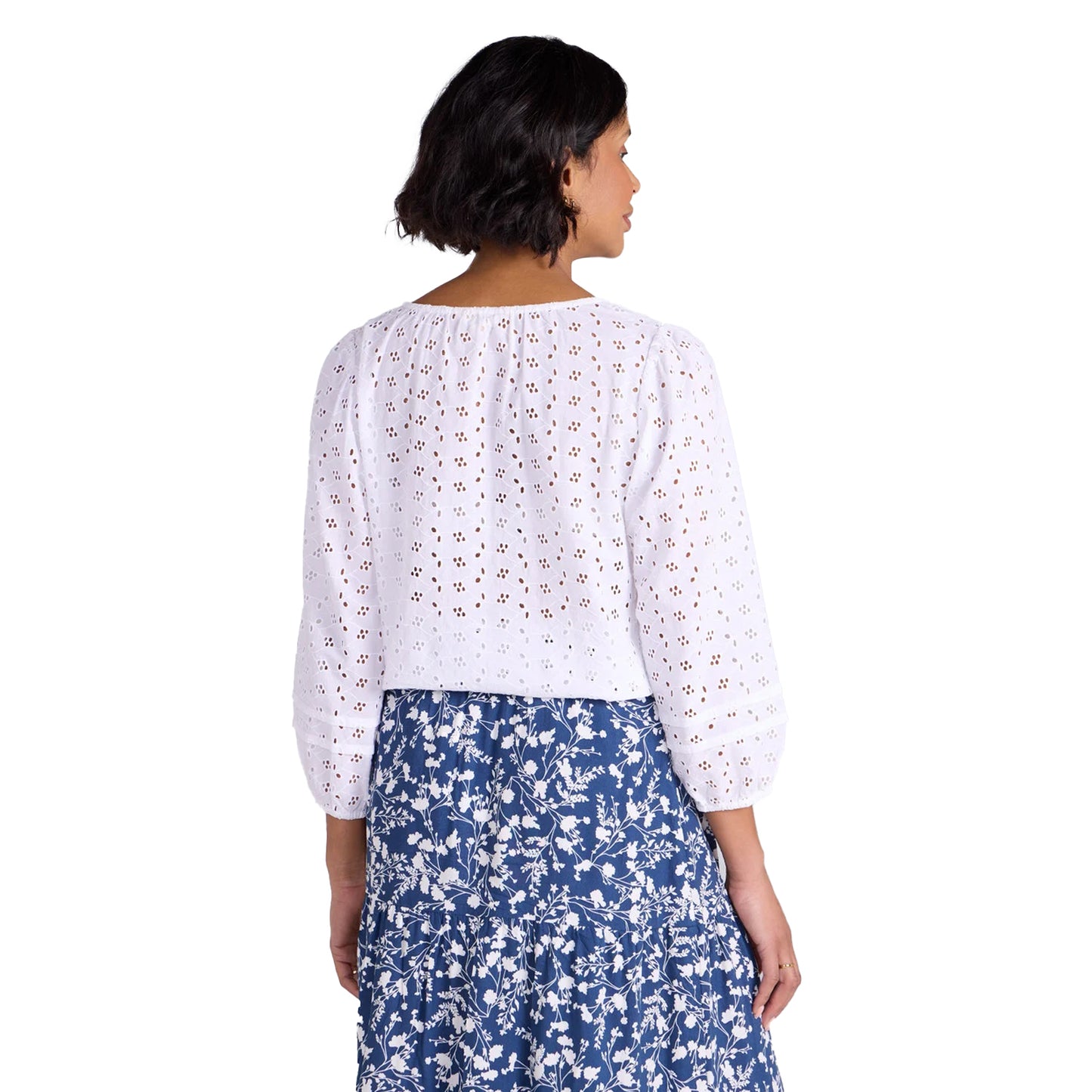 White - Back - Mountain Warehouse Womens-Ladies Broderie Lightweight 3-4 Sleeve Casual Shirt