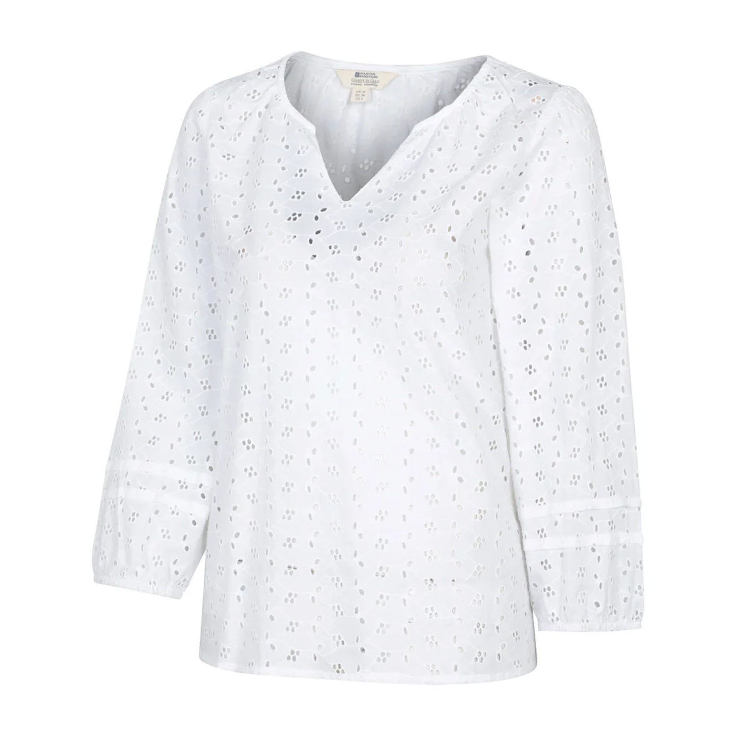 White - Side - Mountain Warehouse Womens-Ladies Broderie Lightweight 3-4 Sleeve Casual Shirt