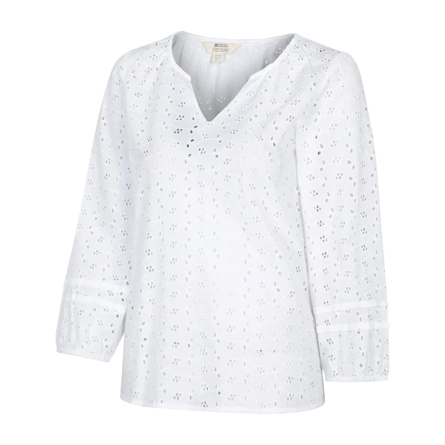 White - Side - Mountain Warehouse Womens-Ladies Broderie Lightweight 3-4 Sleeve Casual Shirt