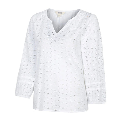 White - Side - Mountain Warehouse Womens-Ladies Broderie Lightweight 3-4 Sleeve Casual Shirt
