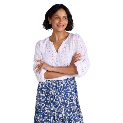 White - Lifestyle - Mountain Warehouse Womens-Ladies Broderie Lightweight 3-4 Sleeve Casual Shirt