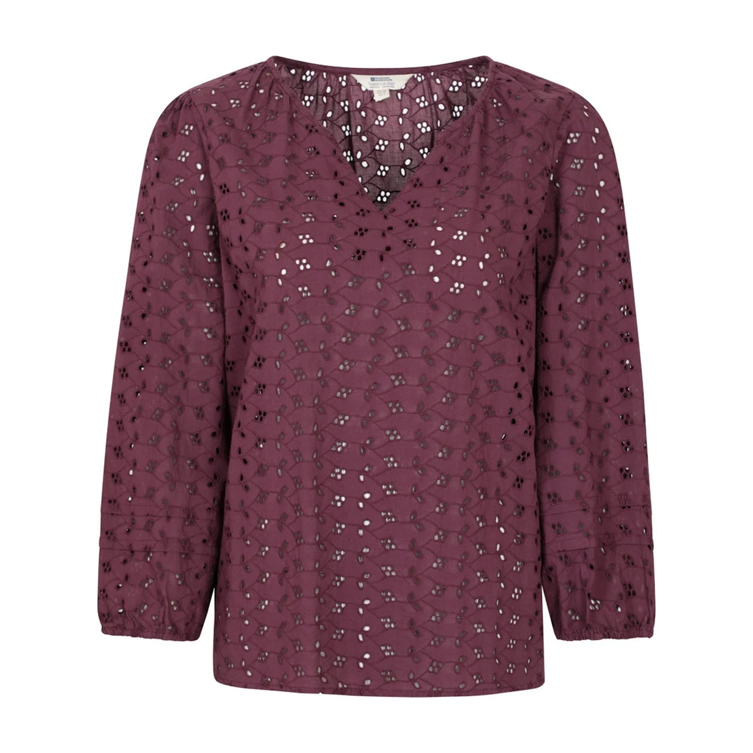 Purple - Front - Mountain Warehouse Womens-Ladies Broderie Lightweight 3-4 Sleeve Casual Shirt