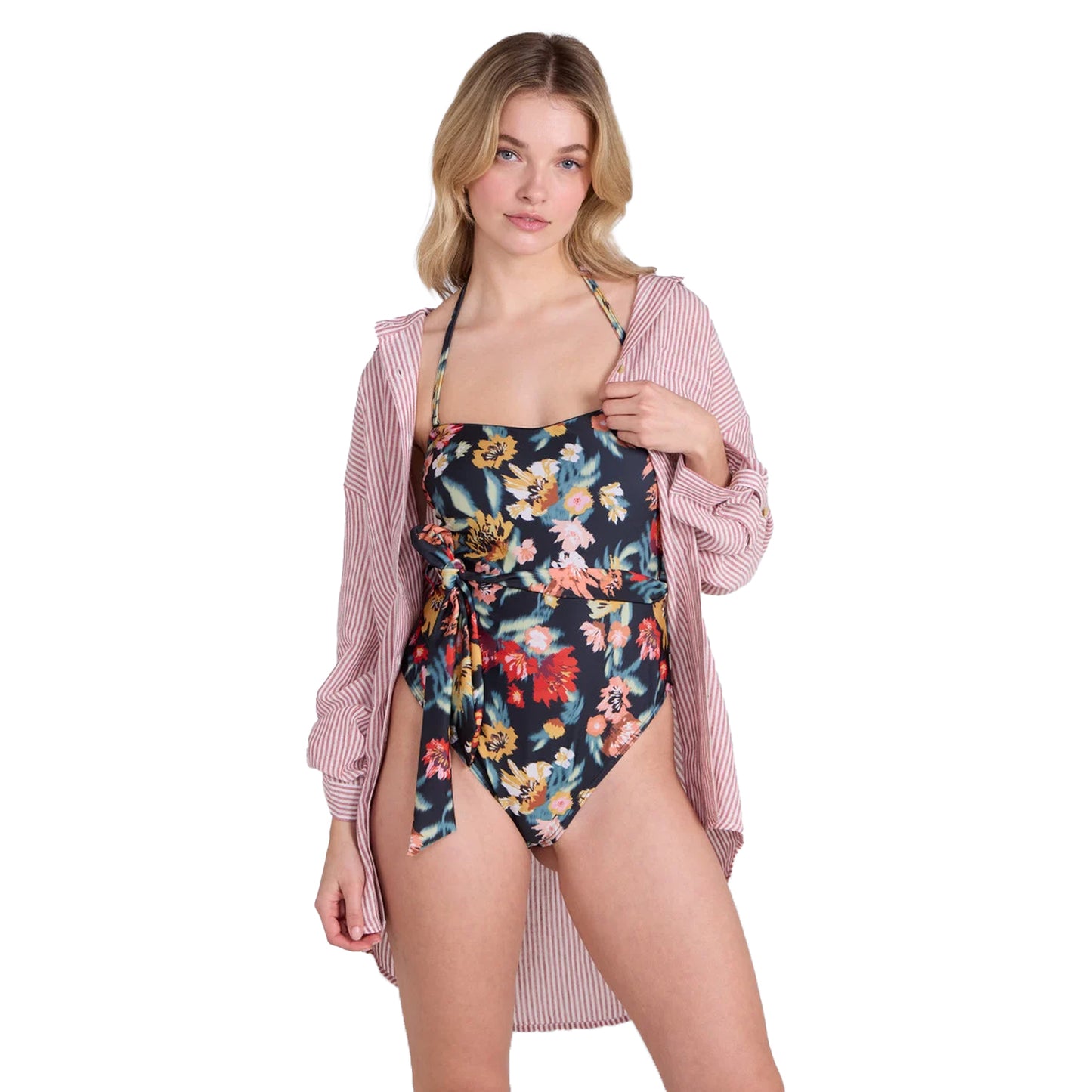 Green - Side - Animal Womens-Ladies Belted Bandeau One Piece Swimsuit