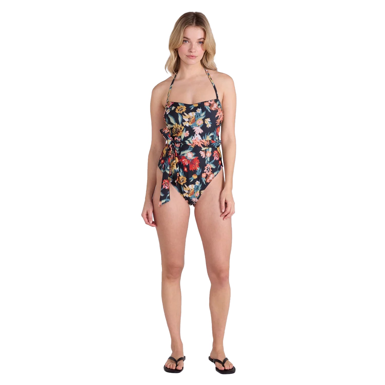 Green - Lifestyle - Animal Womens-Ladies Belted Bandeau One Piece Swimsuit