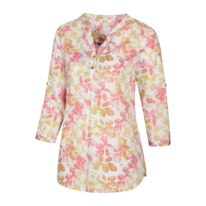 Coral - Side - Mountain Warehouse Womens-Ladies Petra Leaf Print 3-4 Sleeve Blouse