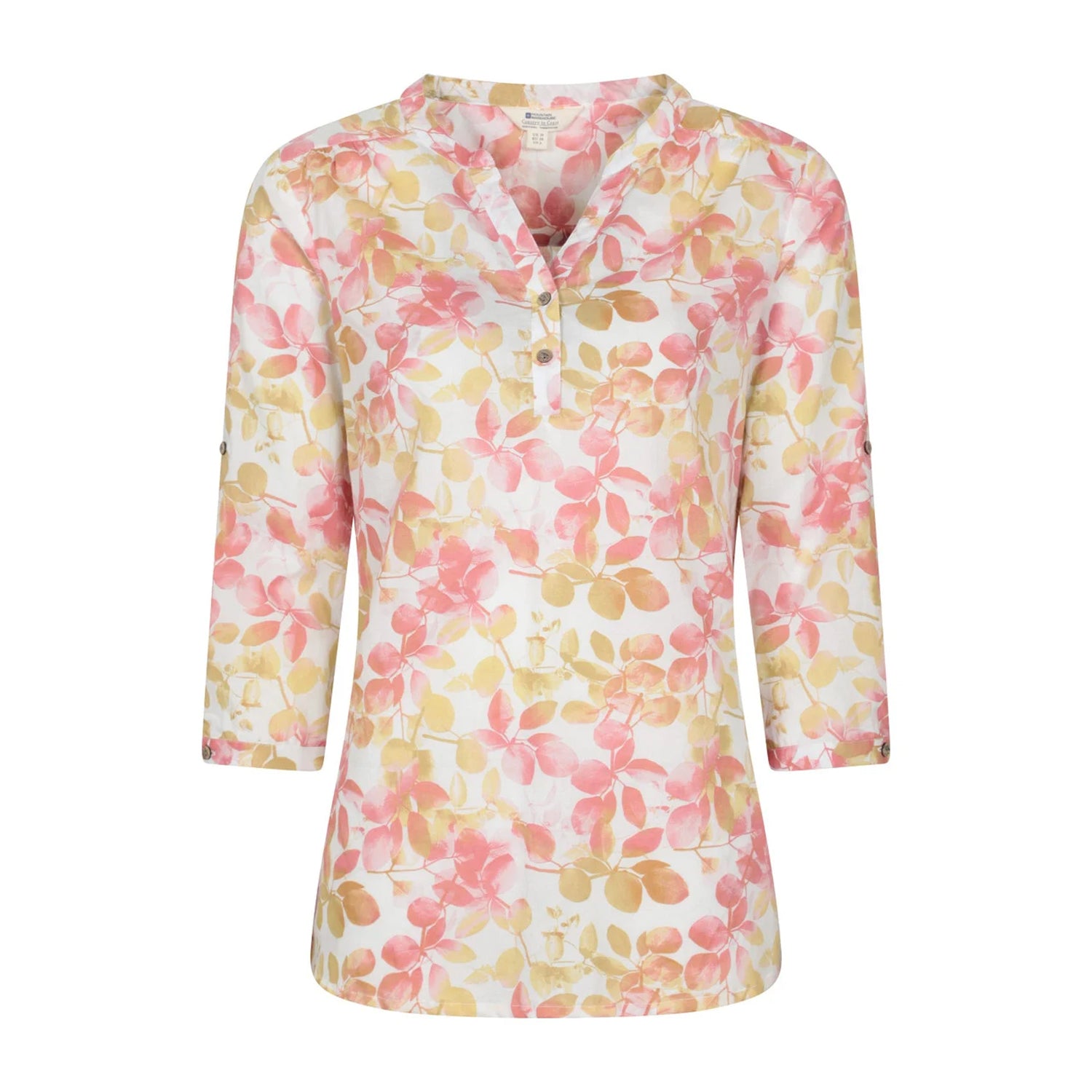 Coral - Front - Mountain Warehouse Womens-Ladies Petra Leaf Print 3-4 Sleeve Blouse