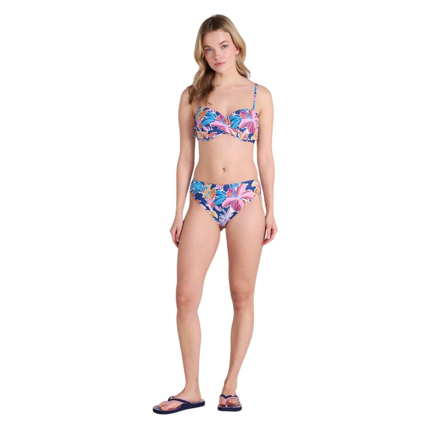 Purple - Side - Animal Womens-Ladies Docks Flowers Bandeau Bikini Top