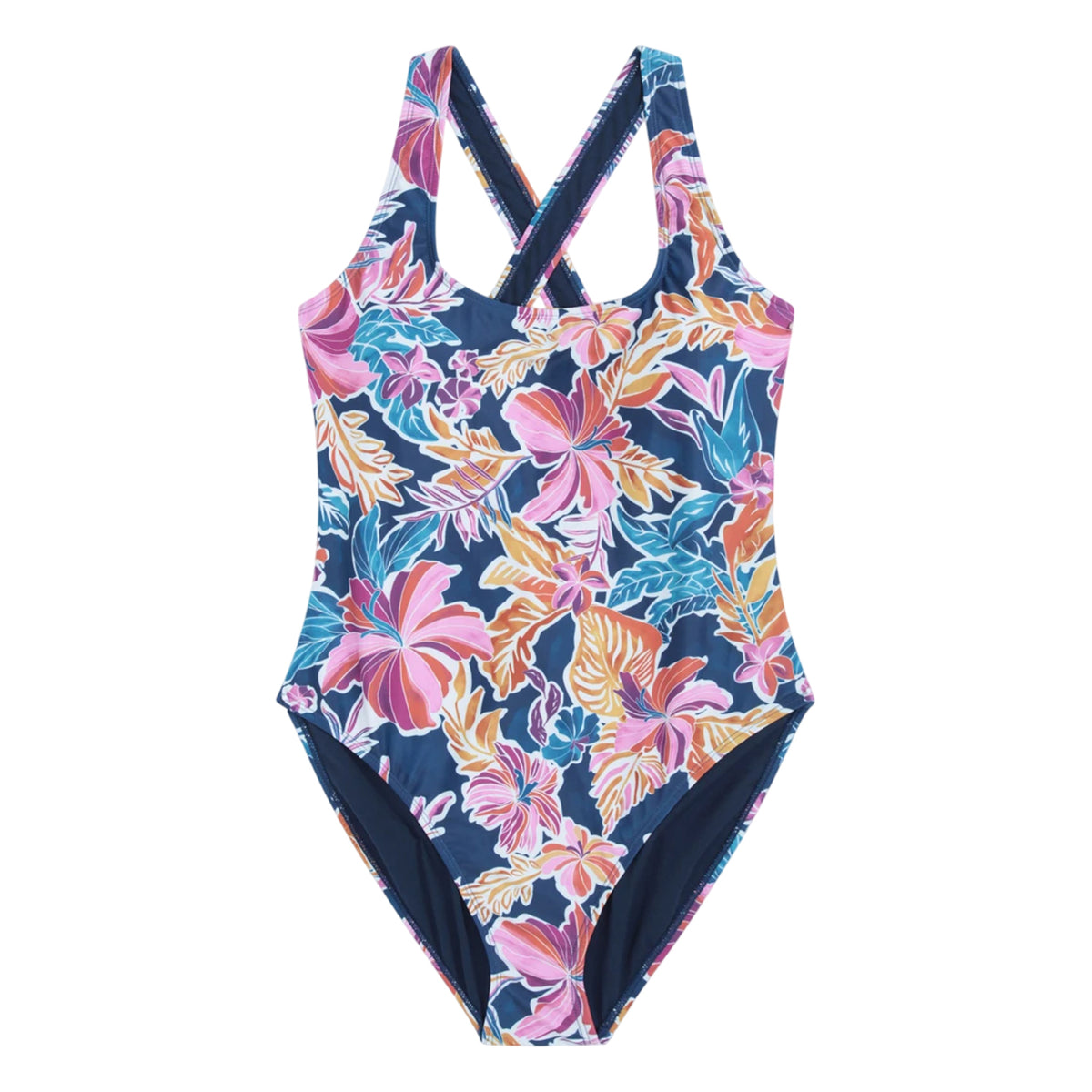 Navy - Front - Animal Womens-Ladies Mia Cross Back One Piece Swimsuit