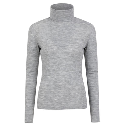 Light Grey - Front - Mountain Warehouse Womens-Ladies Merino Wool Roll Neck Base Layer Top