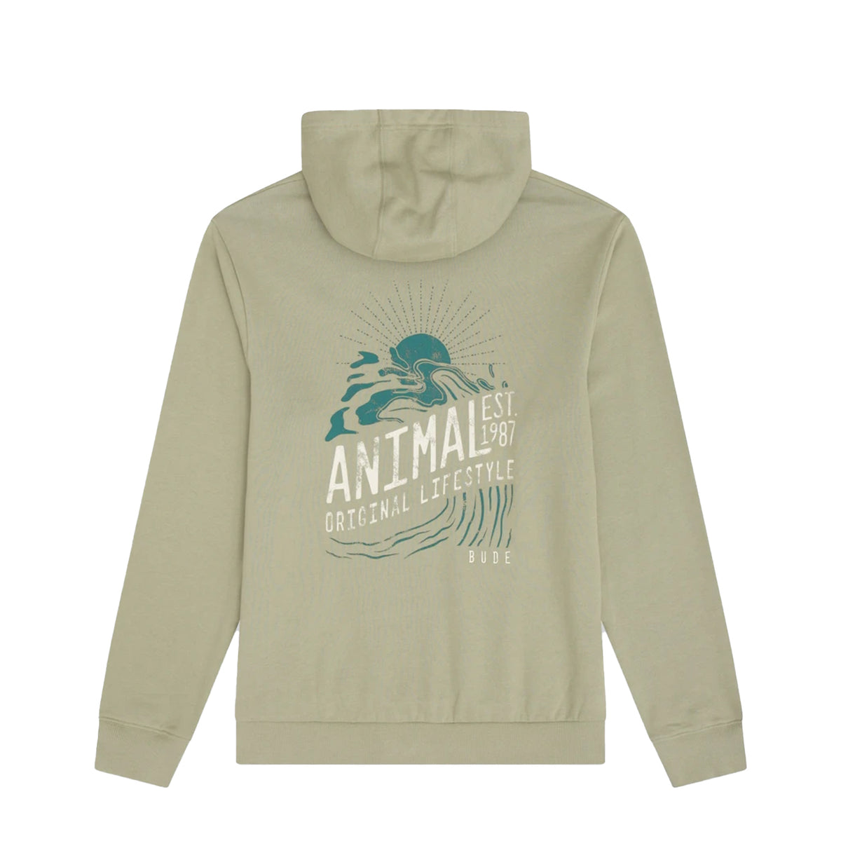 Khaki Green - Back - Animal Mens Bude Graphic Print Organic Cotton Hoodie