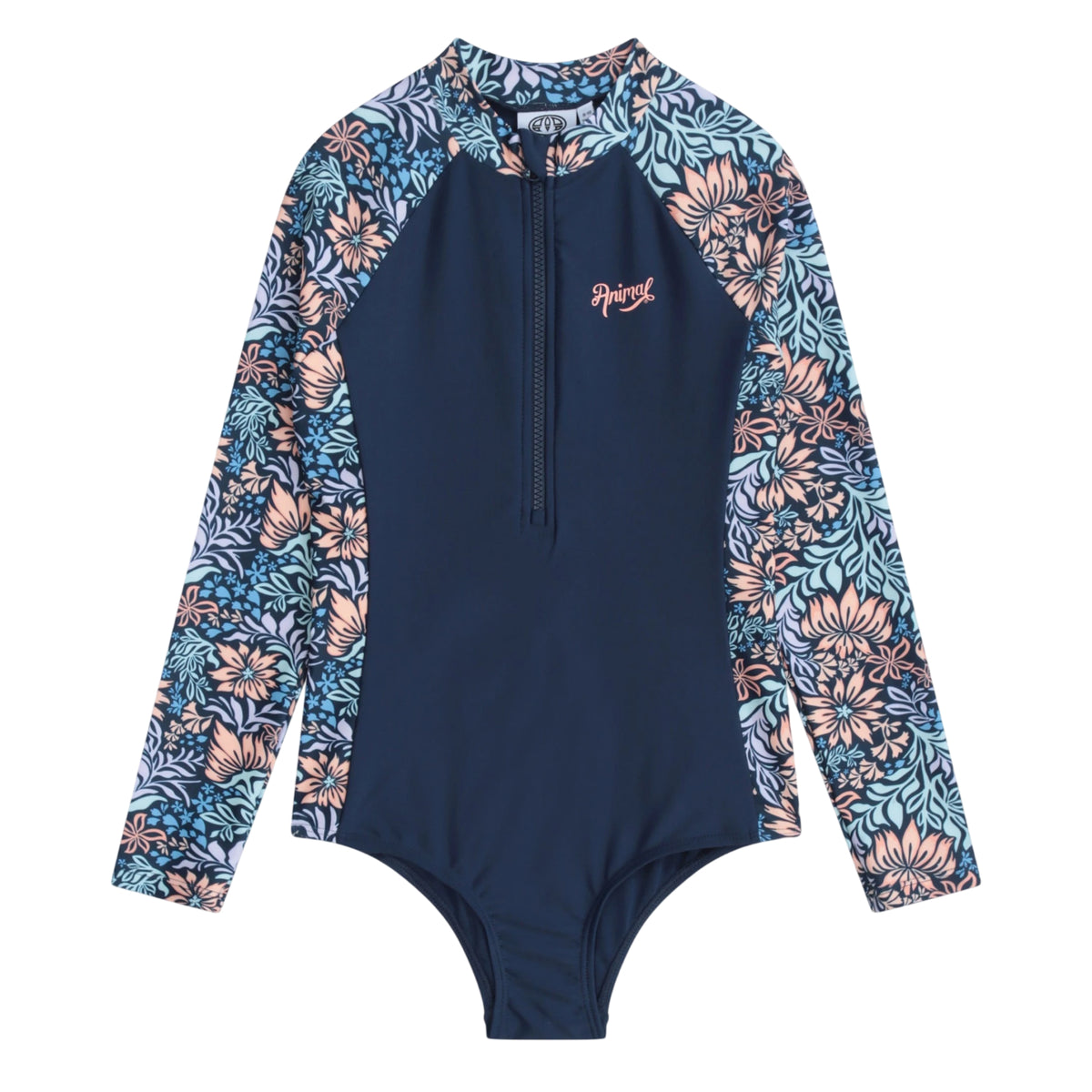 Navy - Front - Animal Kids Long Sleeve One Piece Swimsuit