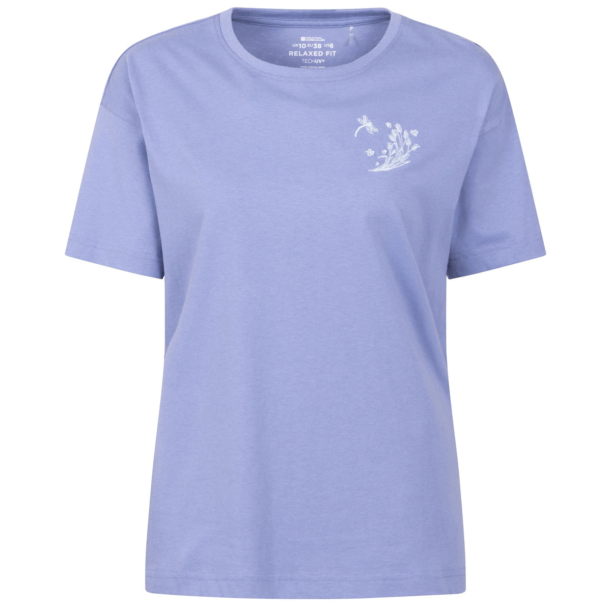 Cornflower Blue - Front - Mountain Warehouse Womens Ladies Dragonfly Embroidered Relaxed Fit Short Sleeved T Shirt