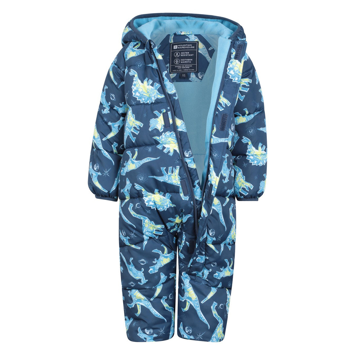 Blue - Side - Mountain Warehouse Toddler Frosty Dinosaur Padded Winter Snowsuit