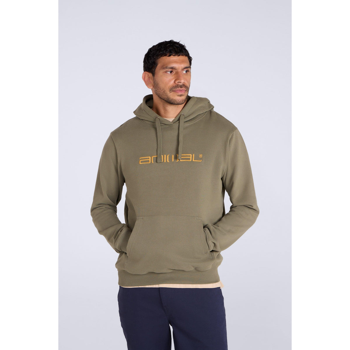 Dark Khaki - Front - Animal Mens Driver Logo Organic Hoodie