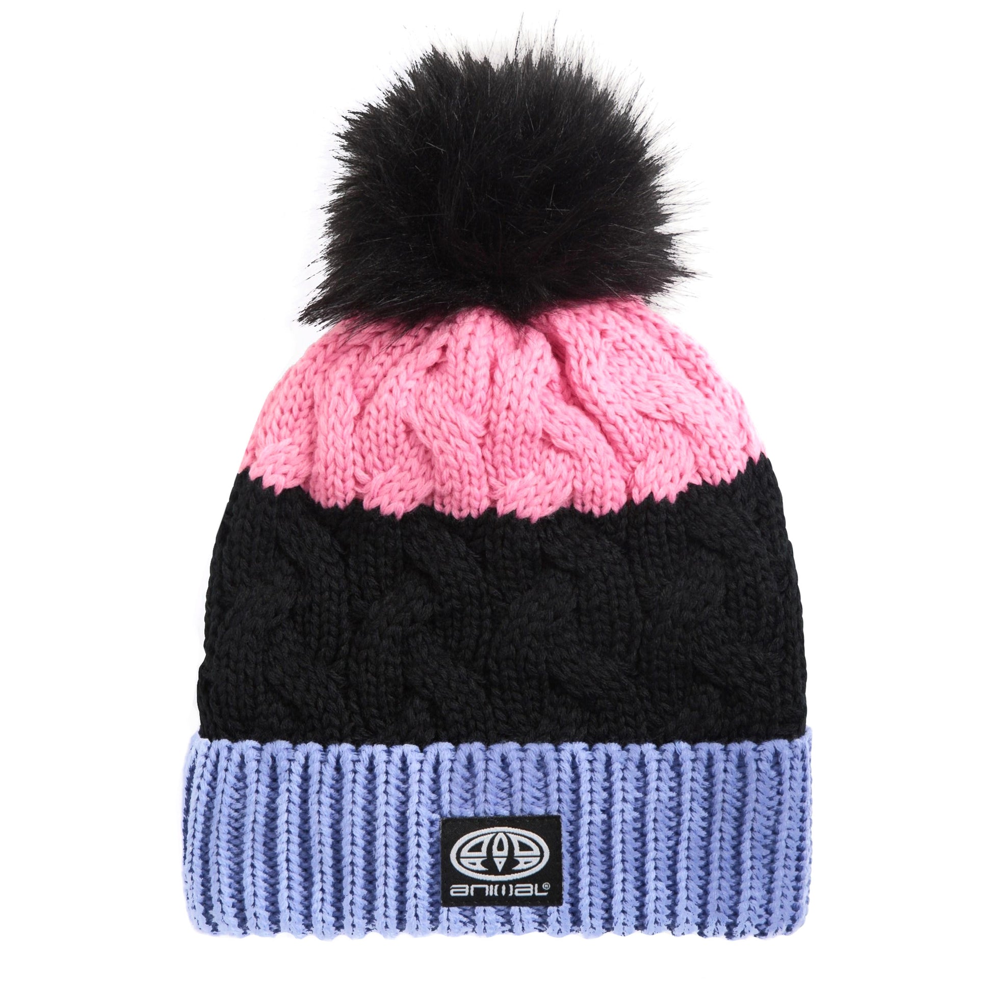 Blue-Black-Pink - Front - Animal Childrens-Kids Alex Recycled Beanie