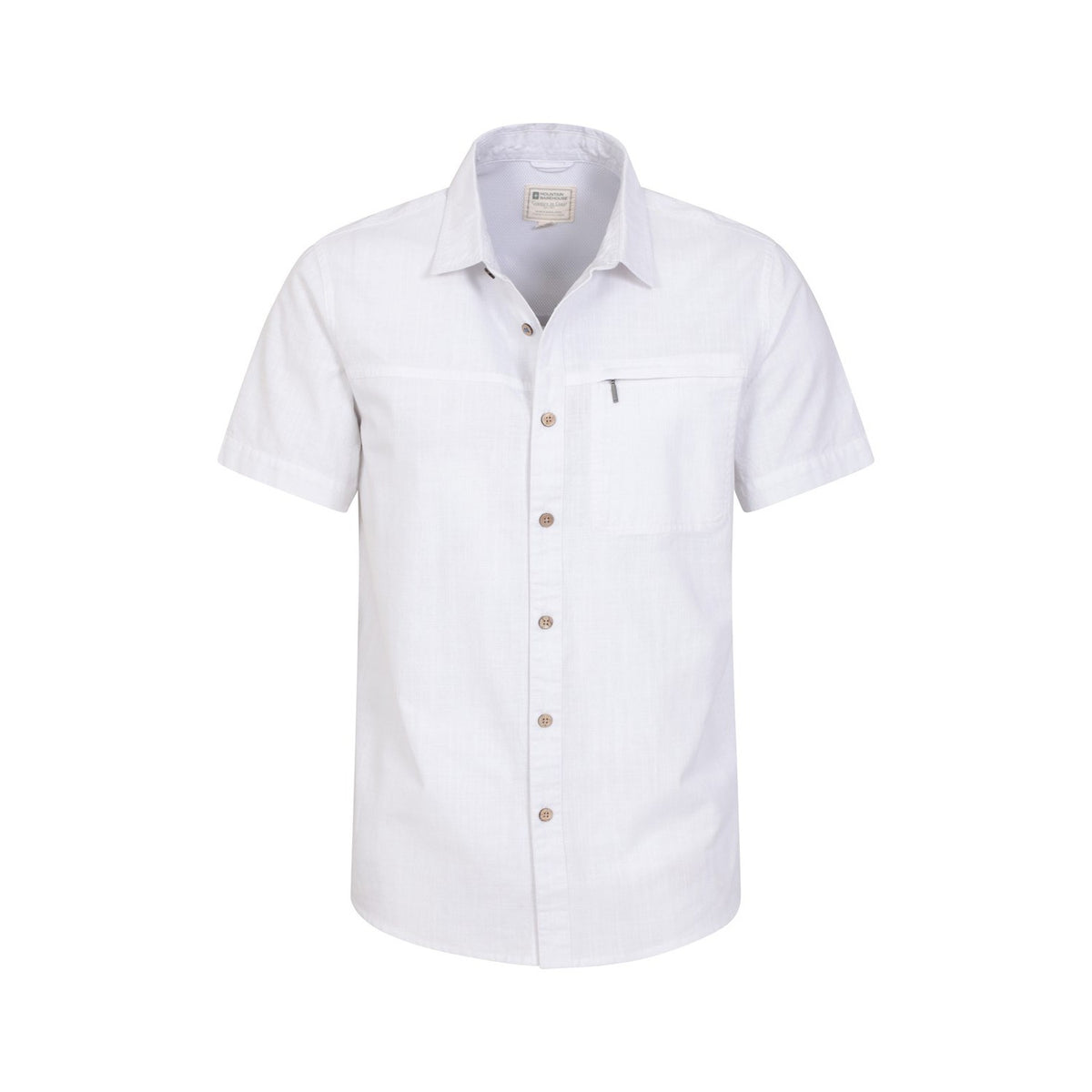 White - Pack Shot - Mountain Warehouse Mens Coconut Slub Short-Sleeved Shirt