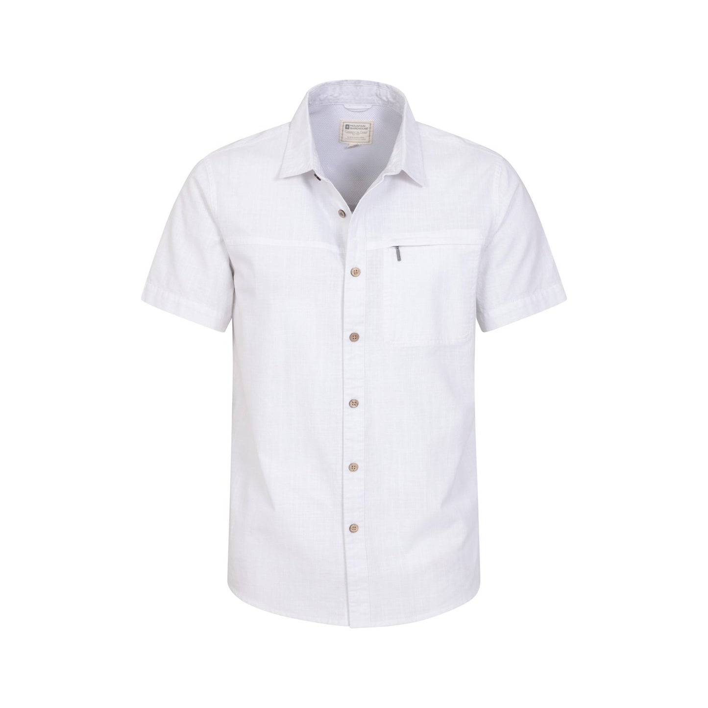 White - Pack Shot - Mountain Warehouse Mens Coconut Slub Short-Sleeved Shirt