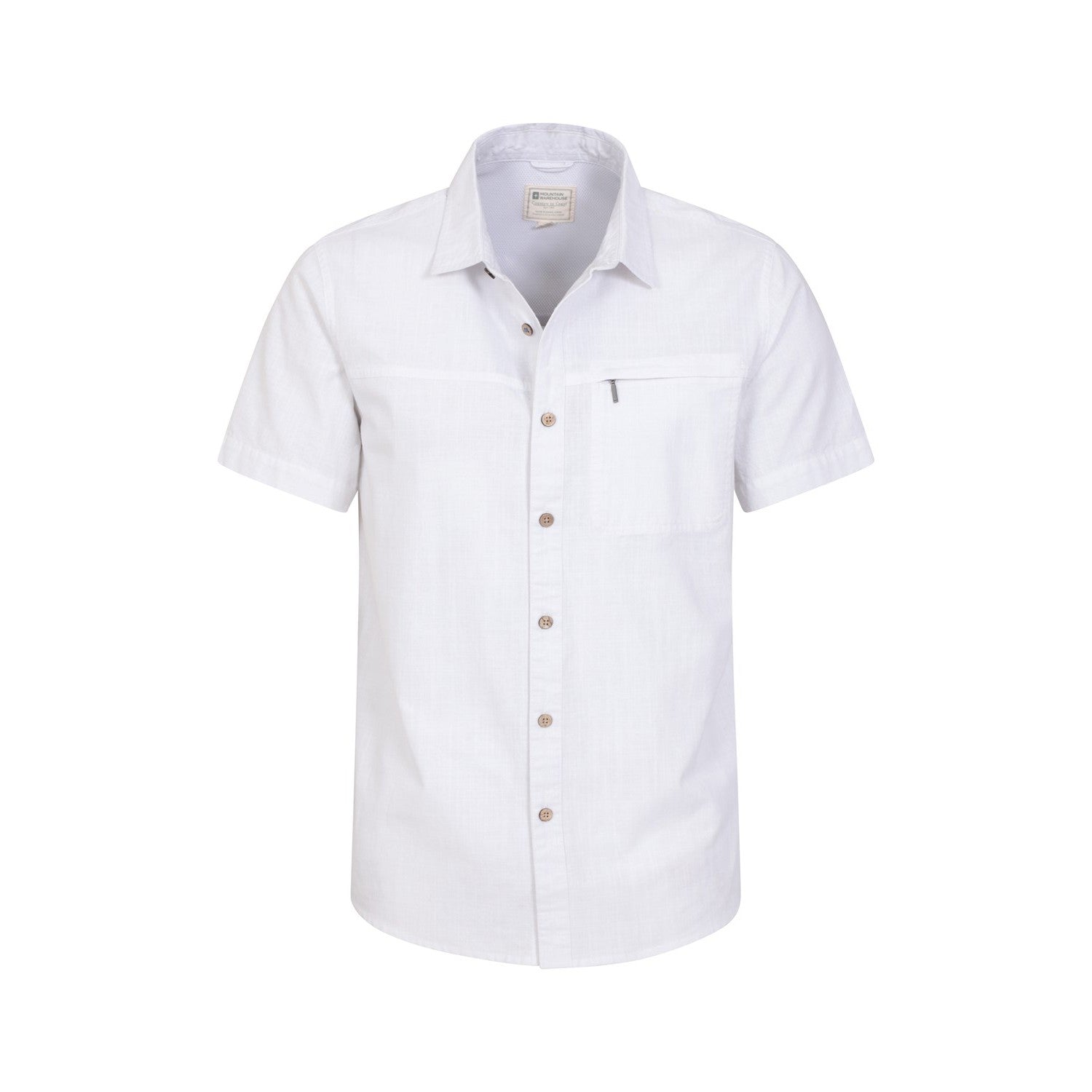 White - Pack Shot - Mountain Warehouse Mens Coconut Slub Short-Sleeved Shirt
