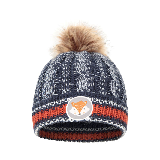 Navy - Front - Mountain Warehouse Childrens-Kids Badge Pom Pom Beanie